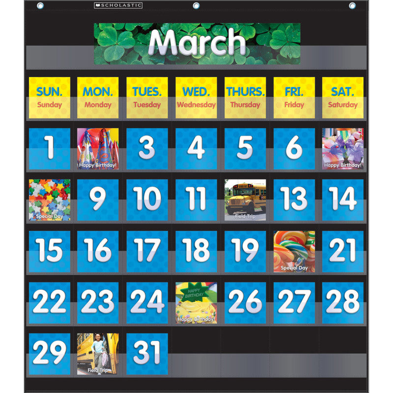 SCHOLASTIC TEACHING SOLUTIONS - Monthly Calendar Pocket Chart with Cards, Black