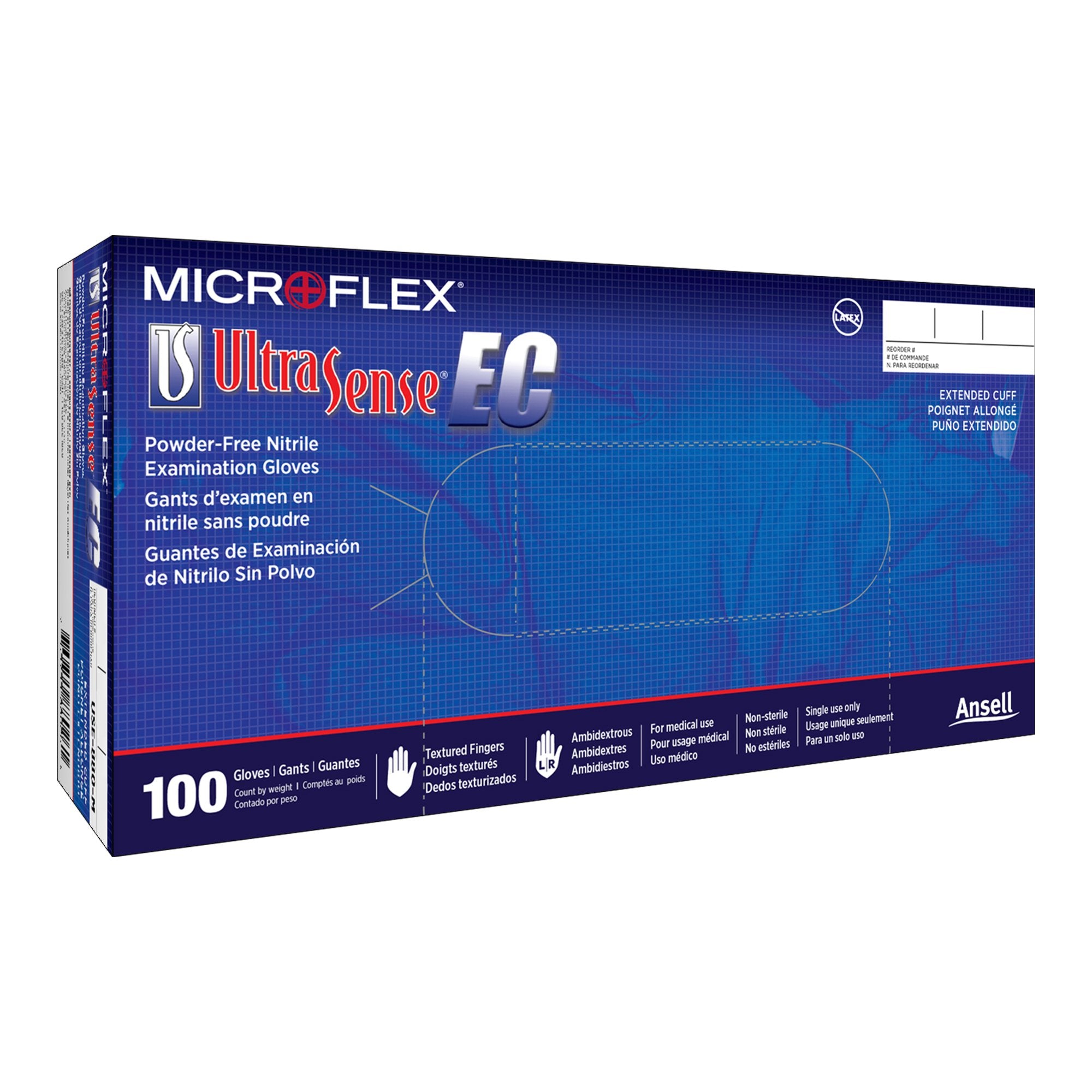 Microflex Medical - Exam Glove Ultrasense® EC Medium NonSterile Nitrile Extended Cuff Length Textured Fingertips Blue Not Rated [100/BX]