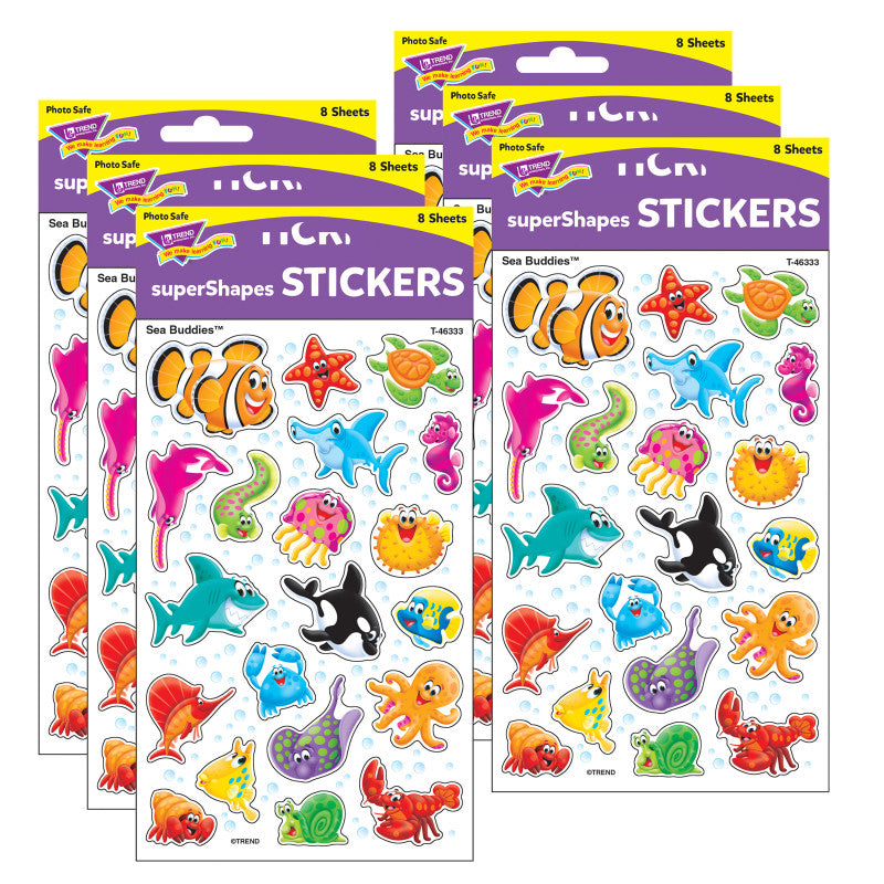 TREND - Sea Buddies™ superShapes Stickers-Large, 160 Per Pack, 6 Packs