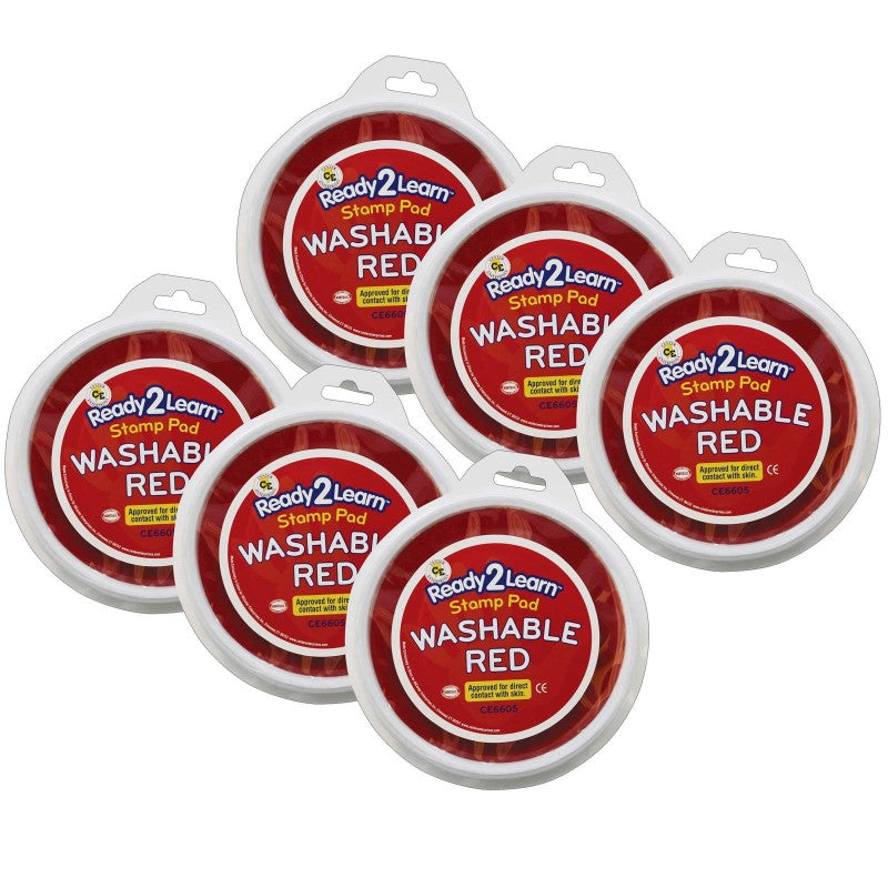 READY 2 LEARN - Jumbo Circular Washable Stamp Pad - Red - 5.75" dia. - Pack of 6