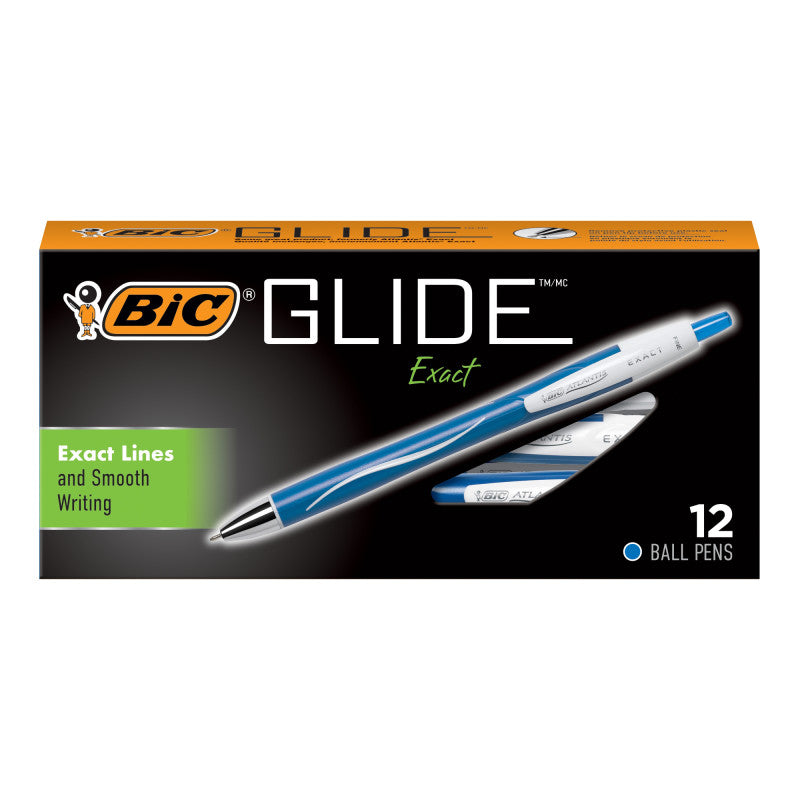 BIC - Glide™ Exact Retractable Ball Point Pen, Fine Point (0.7 mm), Blue, 12-Count