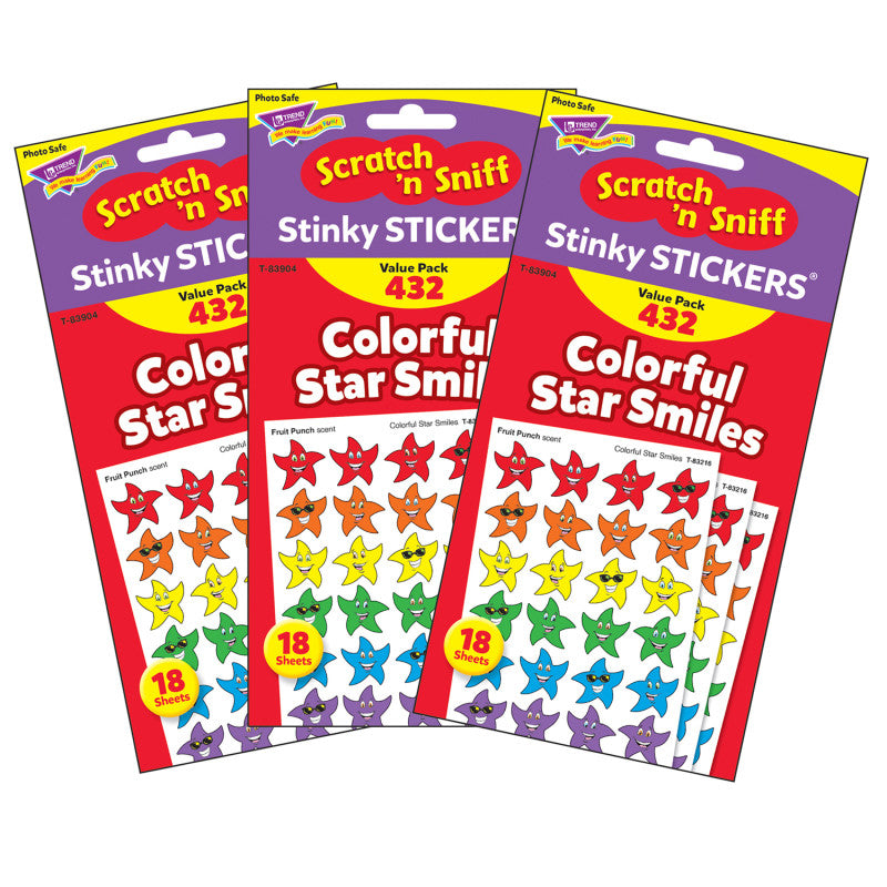 TREND - Colorful Star Smiles Stinky Stickers® Variety Pack, 432 Per Pack, 3 Packs