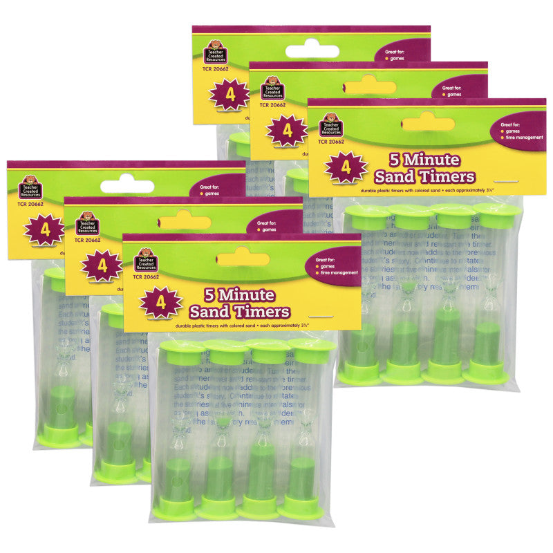 TEACHER CREATED RESOURCES - Sand Timers, Small, 5 Minute, 4 Per Pack, 6 Packs
