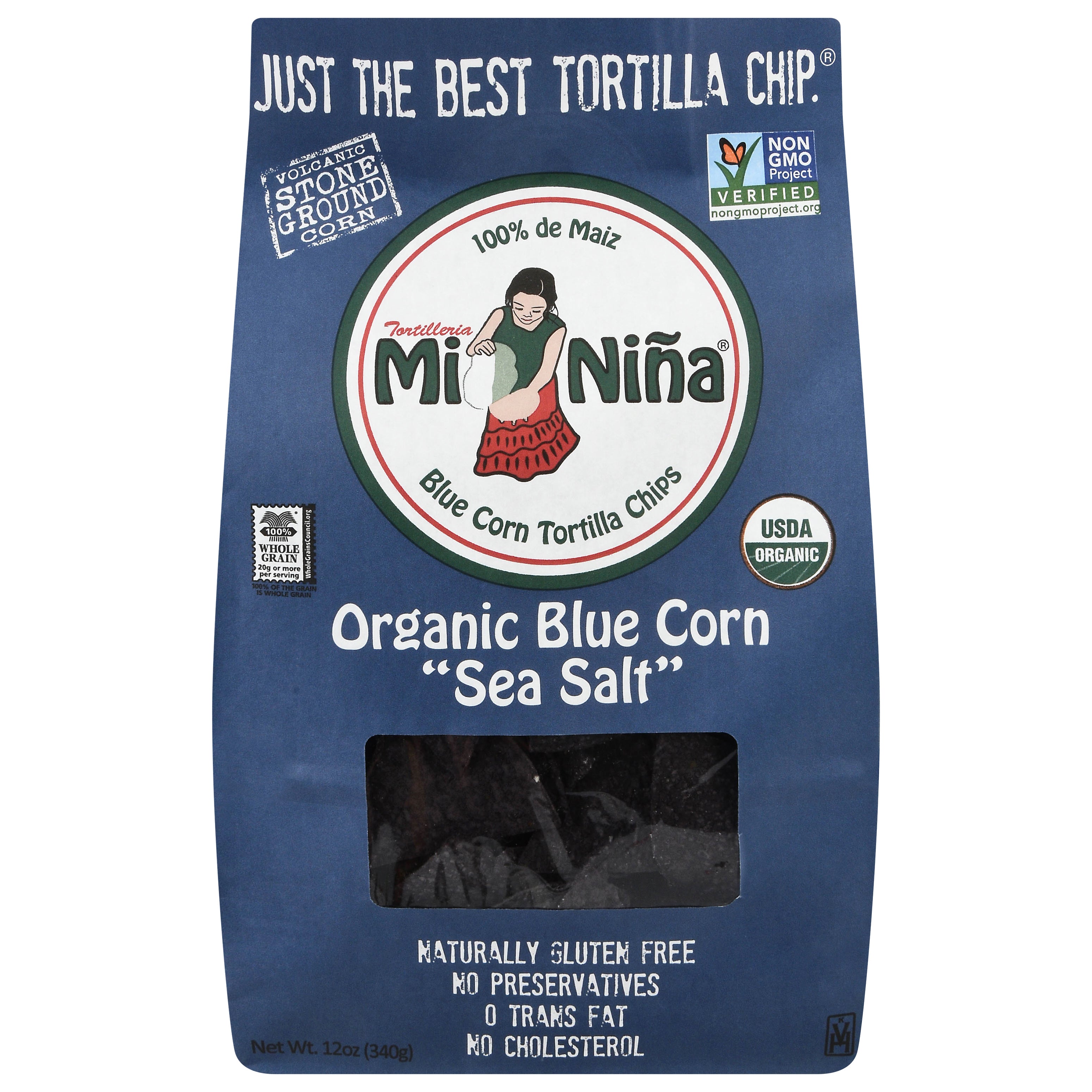 Mi Nina Organic Blue Corn Sea Salt Tortilla Chips 12 oz - Case of 9