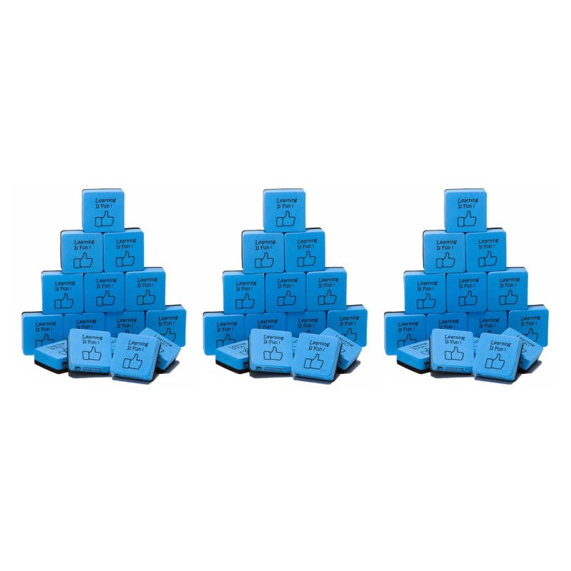 CHARLES LEONARD - Mini Whiteboard Eraser, Felt/Foam, 2"x2" "Learning is Fun", Blue/Black, 15 Per Pack, 3 Packs