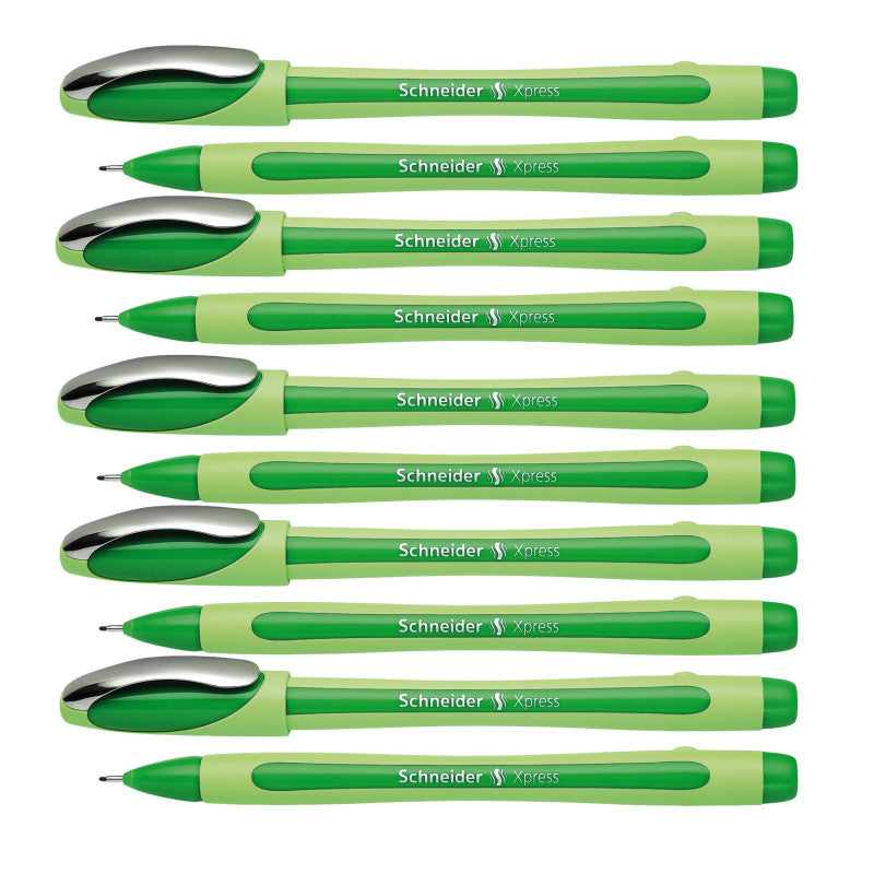 SCHNEIDER - Xpress Fineliner Pen, Fiber Tip, 0.8 mm, Green, Pack of 10