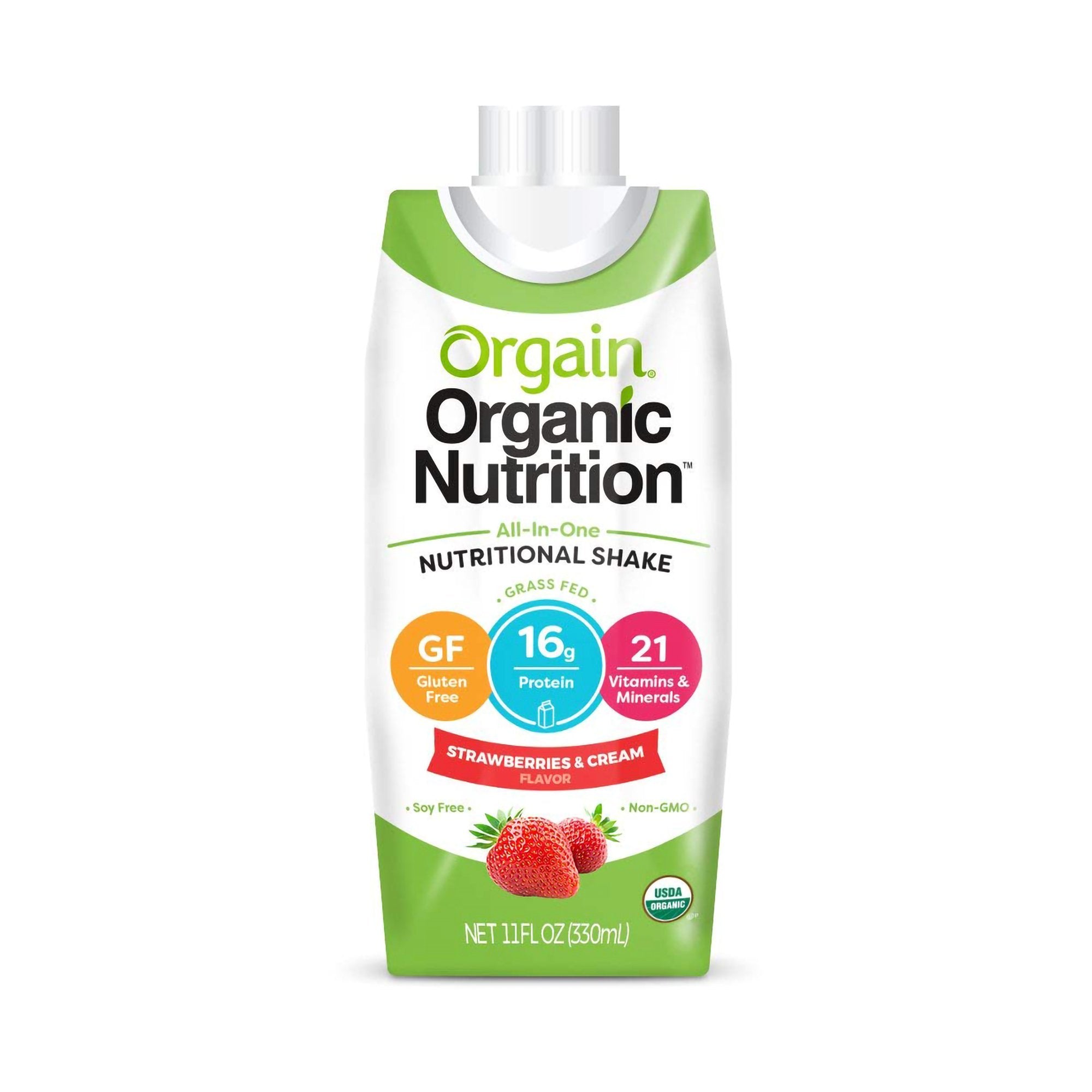 Orgain Inc - Oral Supplement Orgain® Organic Nutritional Shake Strawberries and Cream Flavor Liquid 11 oz. Carton [4/PK]