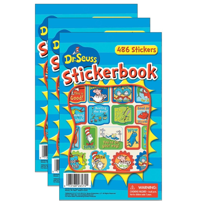 EUREKA - Dr. Seuss™ Awesome Sticker Book, 486 Stickers Per Pack, Pack of 3