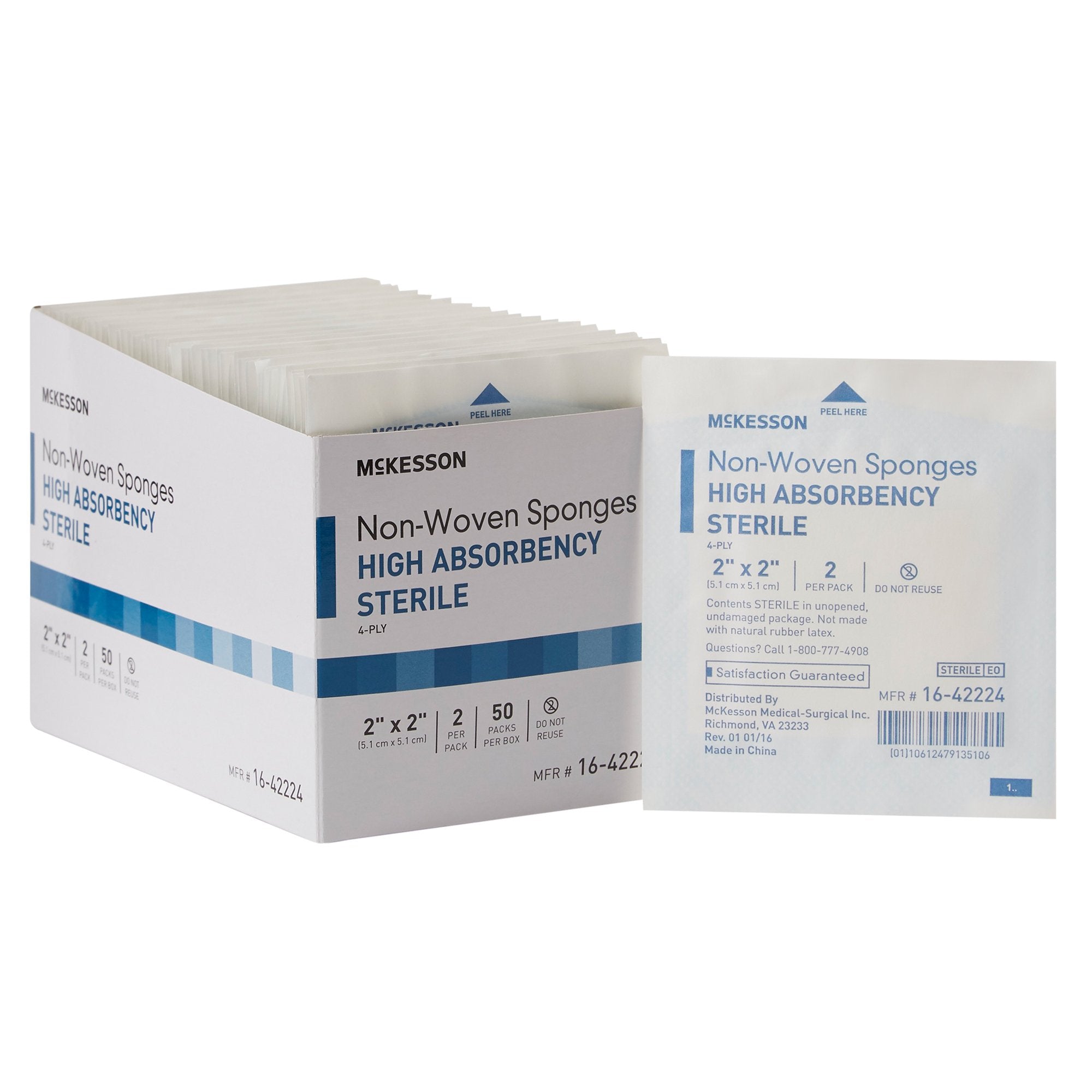 McKesson Brand - Nonwoven Sponge McKesson 2 X 2 Inch 4-Ply Sterile 2 per Pack [50/BX]