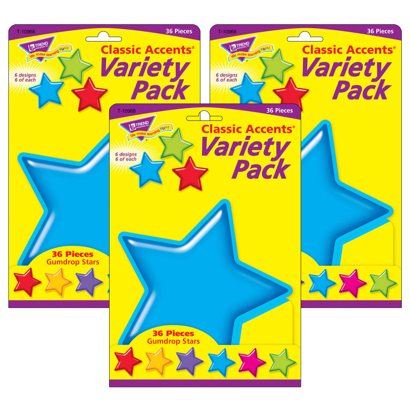 TREND - Gumdrop Stars Classic Accents® Variety Pack, 36 Per Pack, 3 Packs