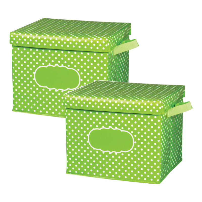 TEACHER CREATED RESOURCES - Lime Polka Dots Storage Box, Pack of 2