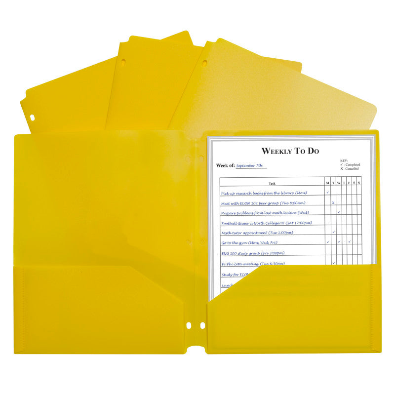 Two-Pocket Heavyweight Poly Portfolio Folder with Three-Hole Punch, Yellow, Each