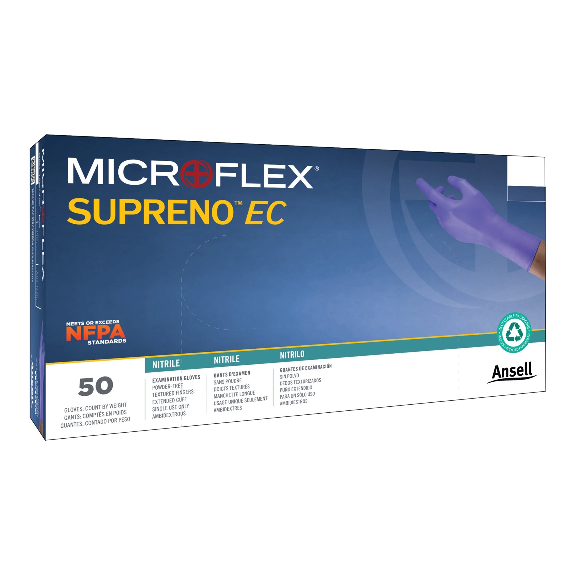 Microflex Medical - Exam Glove Supreno® EC Small NonSterile Nitrile Extended Cuff Length Textured Fingertips Blue Chemo Tested / Fentanyl Tested [50/BX]