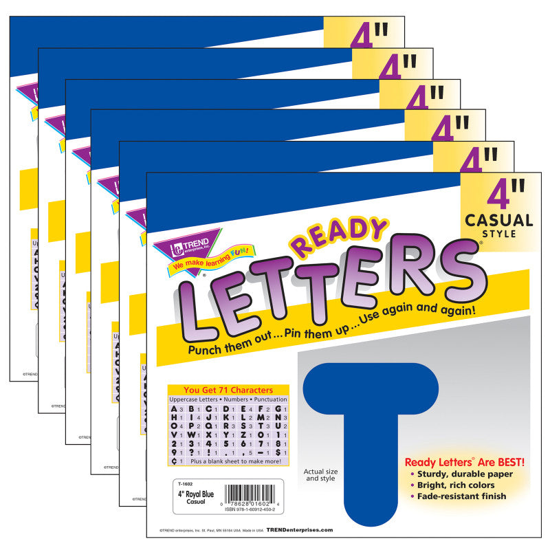 TREND - Royal Blue 4" Casual Uppercase Ready Letters®, 6 Packs