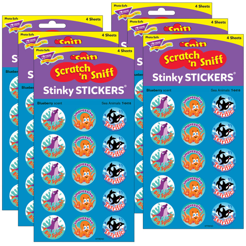 TREND - Sea Animals/Blueberry Stinky Stickers®, 60 Per Pack, 6 Packs