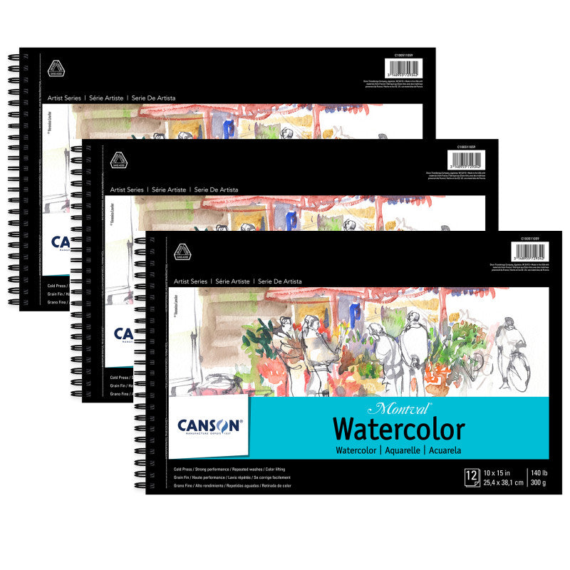 Artist Series Montval Watercolor Pad, Side Wire Binding, 12 Sheet, 10x15 inch, Pack of 3