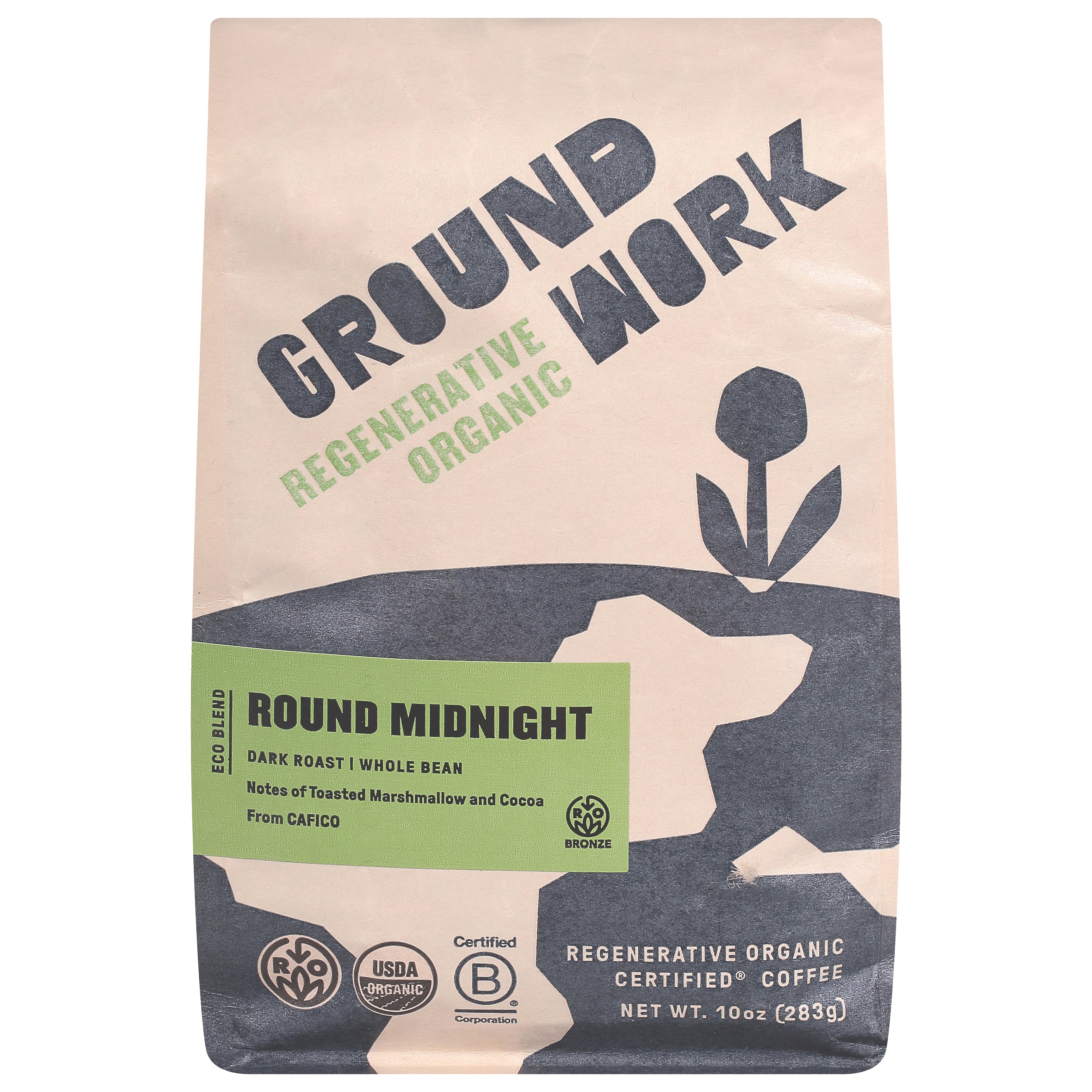 Groundwork Eco Blend Dark Roast Whole Bean Round Midnight Coffee 10 oz - Case of 6