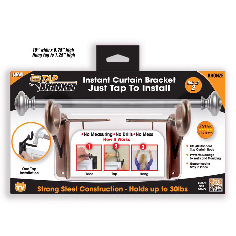 TAP BRACKET - TAP BRACKET As Seen On TV Bronze Steel Curtain Bracket 30 lb