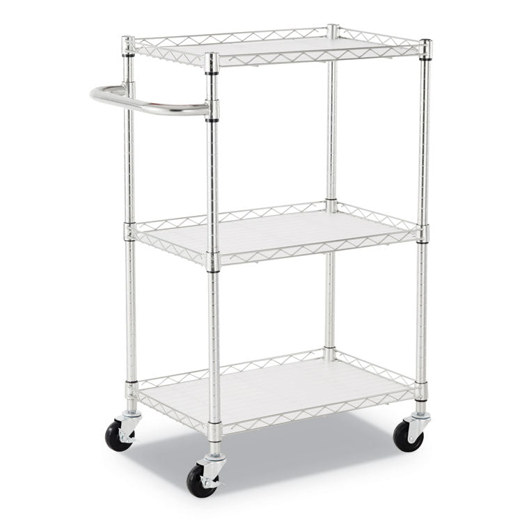 Alera - Three-Shelf Wire Cart with Liners, Metal, 3 Shelves, 450 lb Capacity, 24" x 16" x 39", Silver