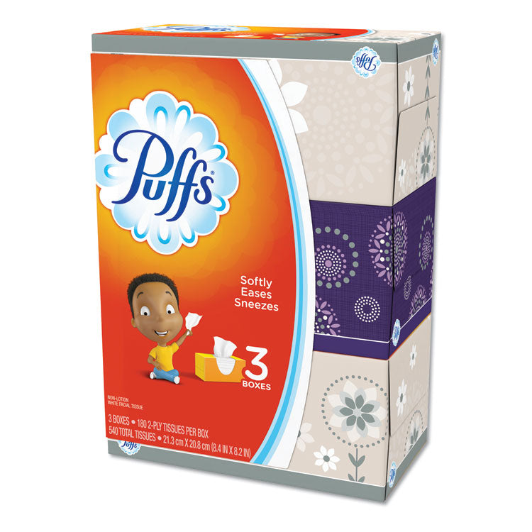 Puffs - White Facial Tissue, 2-Ply, White, 180 Sheets/Box, 3 Boxes/Pack, 8 Packs/Carton