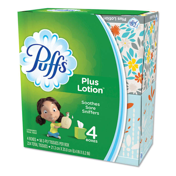 Puffs - Plus Lotion Facial Tissue, 1-Ply, White, 56 Sheets/Box, 24 Boxes/Carton