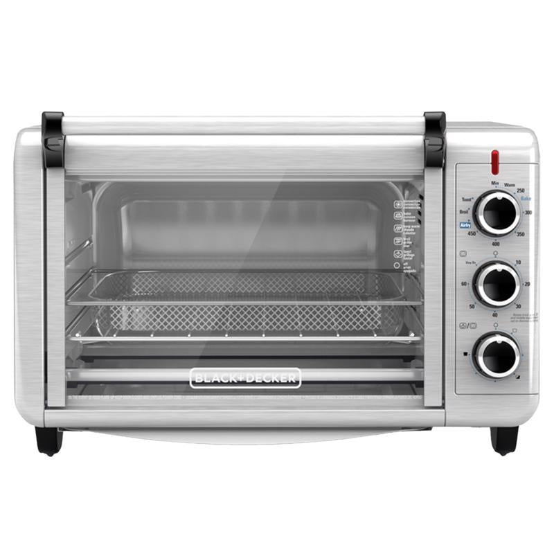 BLACK+DECKER - Black+Decker Crisp 'N Bake Stainless Steel Black/Silver 6 slot Toaster Oven w/Air Fry 11.2 in. H X 1