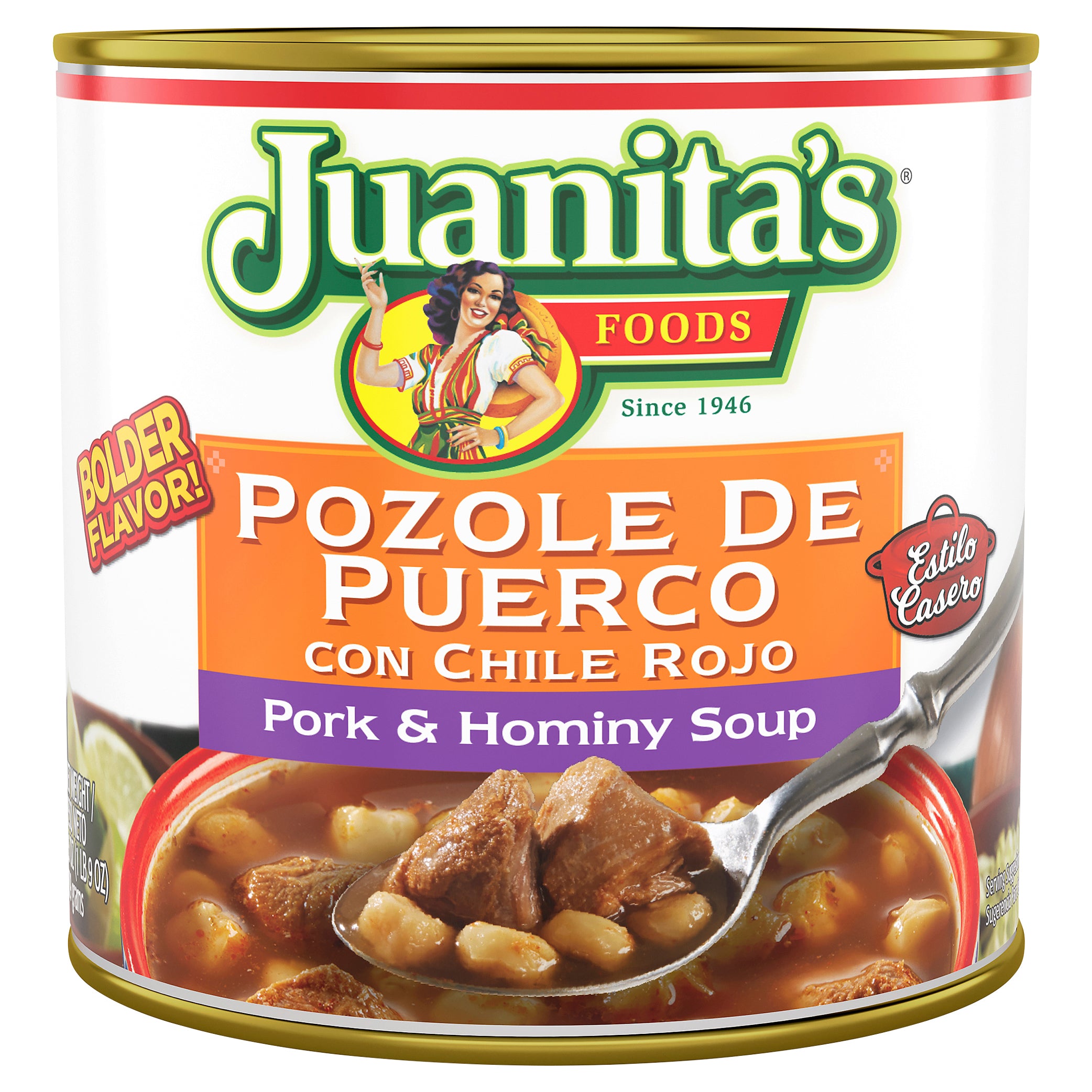 Juanita's Foods Pork Pozole with Red Chile, 25 oz Can - Case of 12