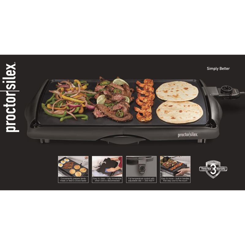 PROCTOR SILEX - Proctor Silex Black Plastic Nonstick Surface Electric Griddle 200 sq in