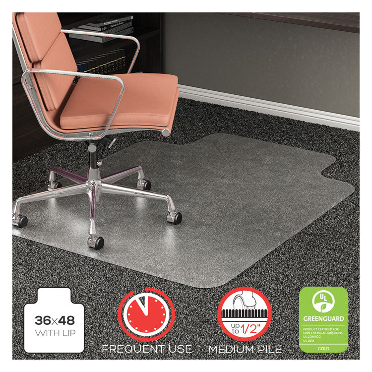 deflecto - RollaMat Frequent Use Chair Mat, Med Pile Carpet, Flat, 36 x 48, Lipped, Clear