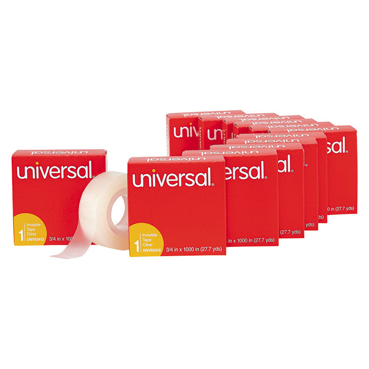 Universal - Invisible Tape, 1" Core, 0.75" x 83.33 ft, Clear, 12/Pack