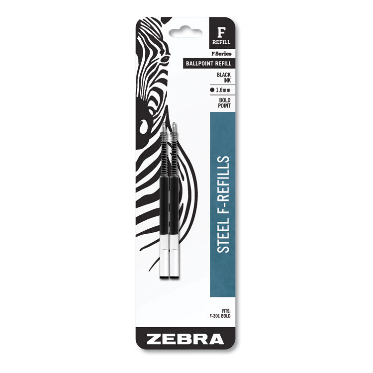 Zebra - F-Refill for Zebra F-Series Ballpoint Pens, Bold Conical Tip, Black Ink, 2/Pack