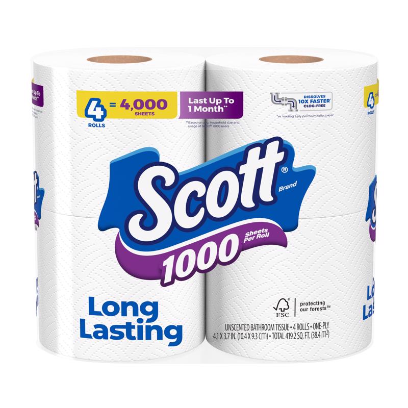 SCOTT - Scott Toilet Paper 4 Rolls 1000 sheet 4 in. - Case of 12