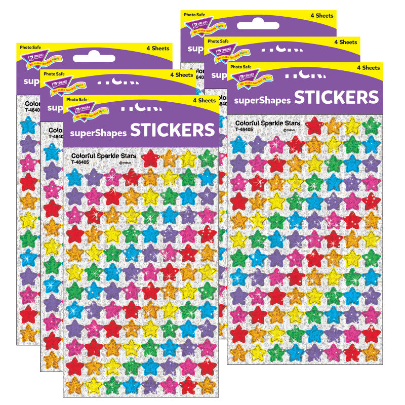 TREND - Colorful Sparkle Stars superShapes Stickers, 400 Per Pack, 6 Packs