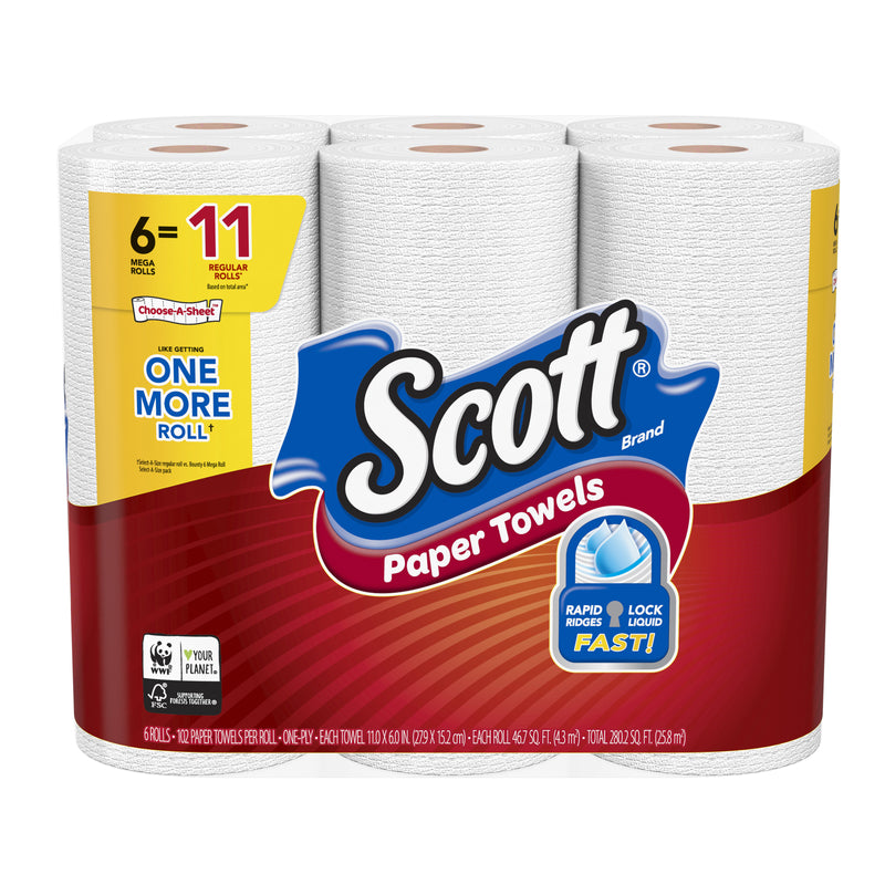 SCOTT - Scott Choose-A-Sheet Paper Towels 102 sheet 1 ply 6 pk - Case of 4