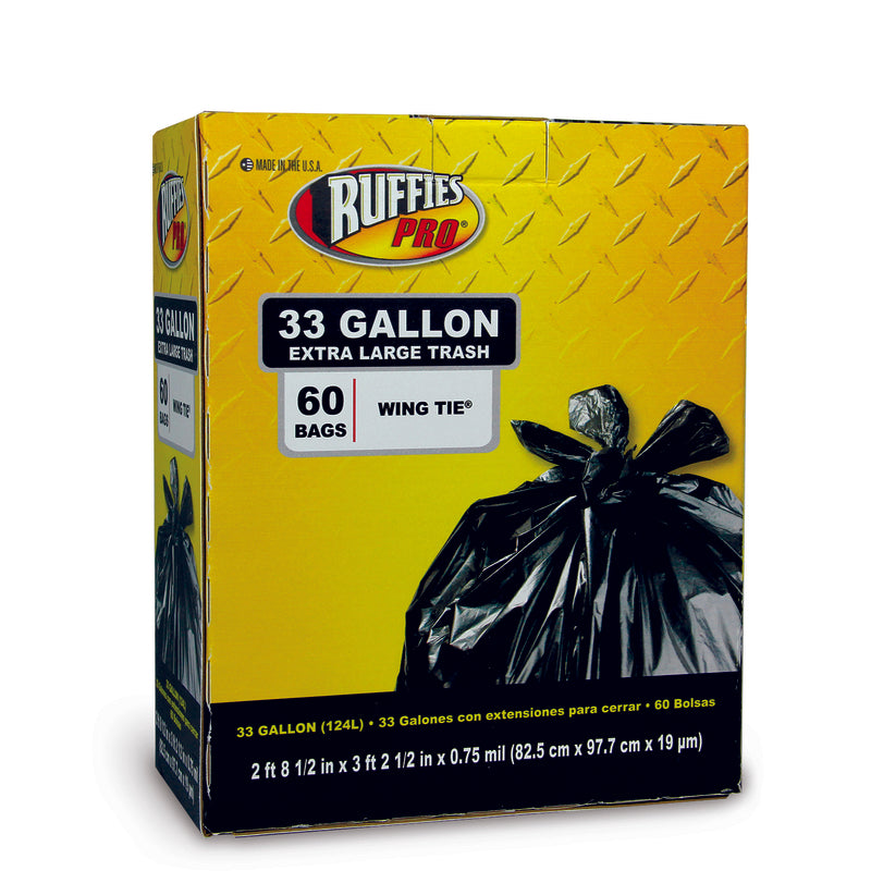RUFFIES - Ruffies Pro 33 gal Trash Bags Wing Ties 60 pk 0.75 mil