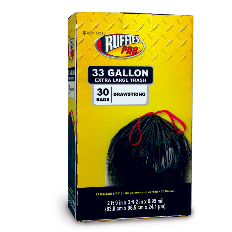 RUFFIES - Ruffies Pro 33 gal Trash Bags Drawstring 30 pk 0.95 mil
