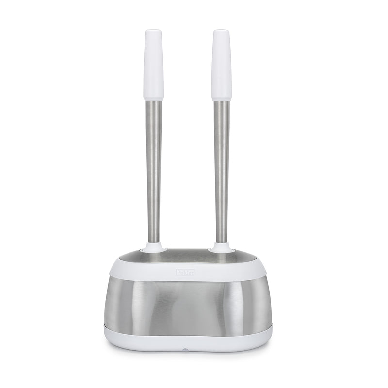 POLDER - Polder Toilet Brush and Plunger Caddy White/Silver