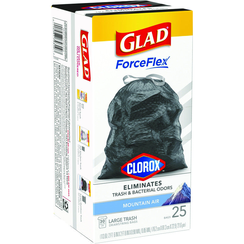 GLAD - Glad Force Flex 30 gal Mountain Air Scent Trash Bags Drawstring 25 pk 0.9 mil - Case of 6