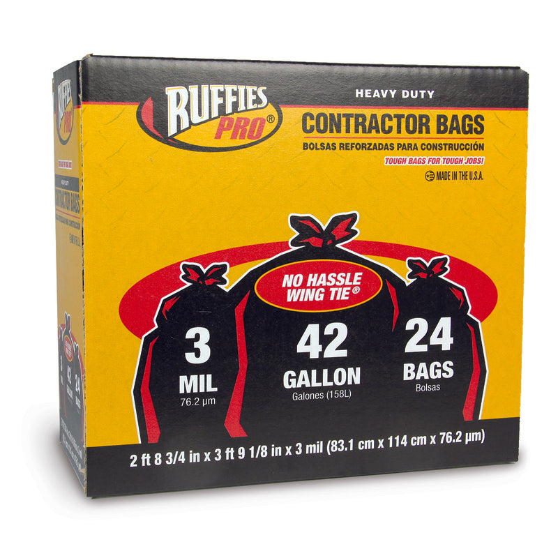 RUFFIES - Ruffies 42 gal Contractor Bags Wing Ties 24 pk 3 mil - Case of 4