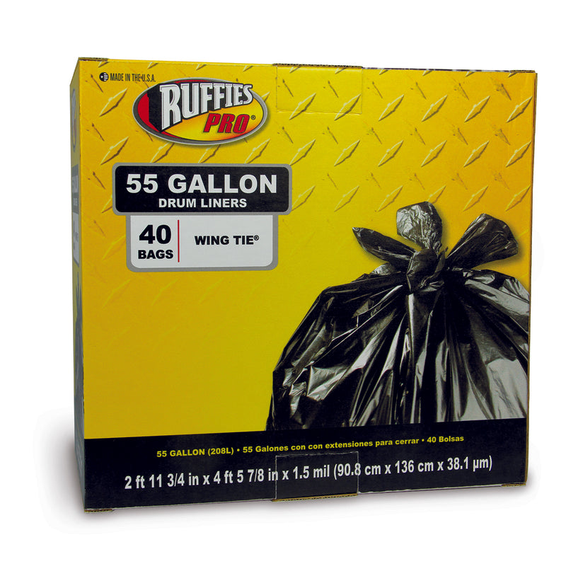 RUFFIES - Ruffies 55 gal Drum Liners Wing Ties 40 pk 1.5 mil