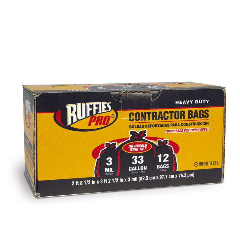 RUFFIES - Ruffies 33 gal Contractor Bags Wing Ties 12 pk 3 mil