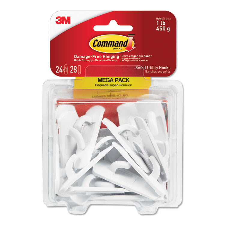 Command - General Purpose Hooks, Small, 1 lb Cap, White, 24 Hooks and 28 Strips/Pack