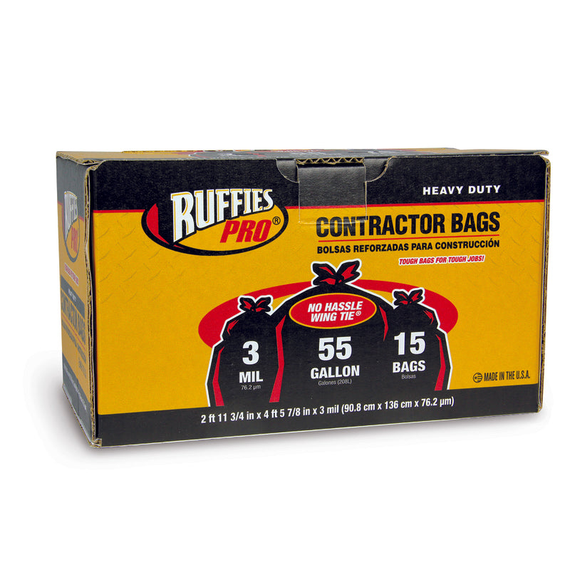 RUFFIES - Ruffies Pro 55 gal Contractor Bags Wing Ties 15 pk 3 mil