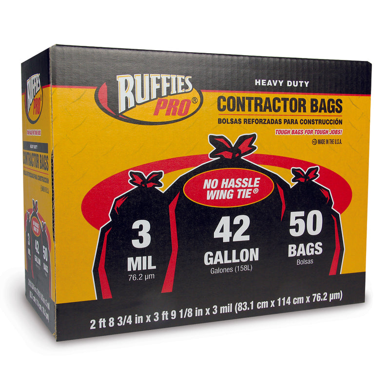 RUFFIES - Ruffies Pro 42 gal Contractor Bags Wing Ties 50 pk 3 mil