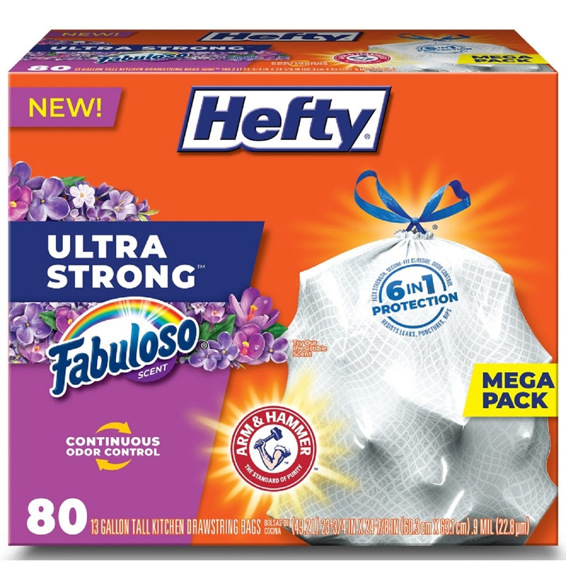 HEFTY - Hefty Ultra Strong 13 gal Fabuloso Scent Tall Kitchen Bags Drawstring 80 pk 0.9 mil - Case of 3