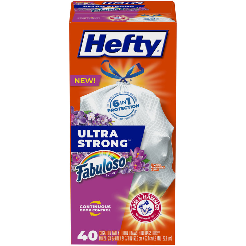 HEFTY - Hefty Ultra Strong 13 gal Fabuloso Scent Tall Kitchen Bags Drawstring 40 pk 0.9 mil - Case of 6