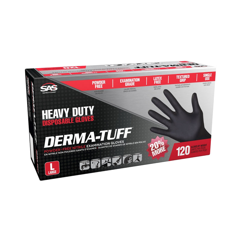 SAS SAFETY - SAS Safety Derma-Tuff Nitrile Disposable Gloves Large Black Powder Free 120 pk