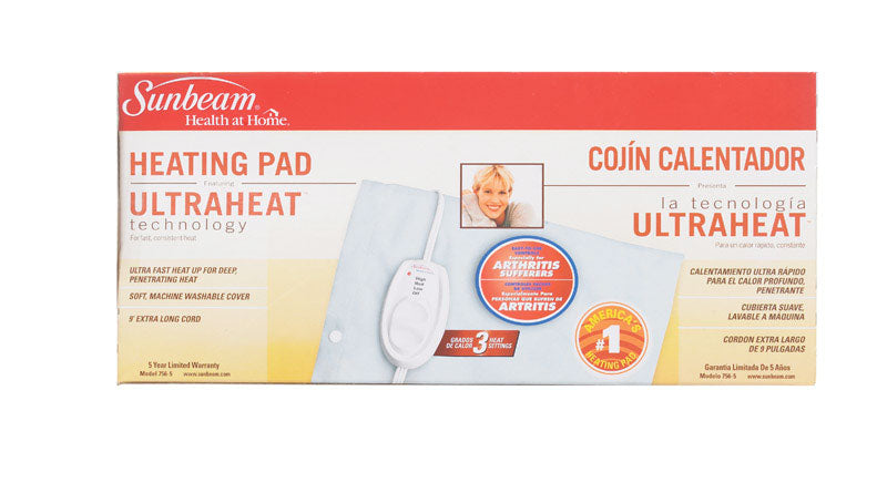 SUNBEAM - Sunbeam Heating Pad 3 settings Light Blue 12 in. W X 15 in. L