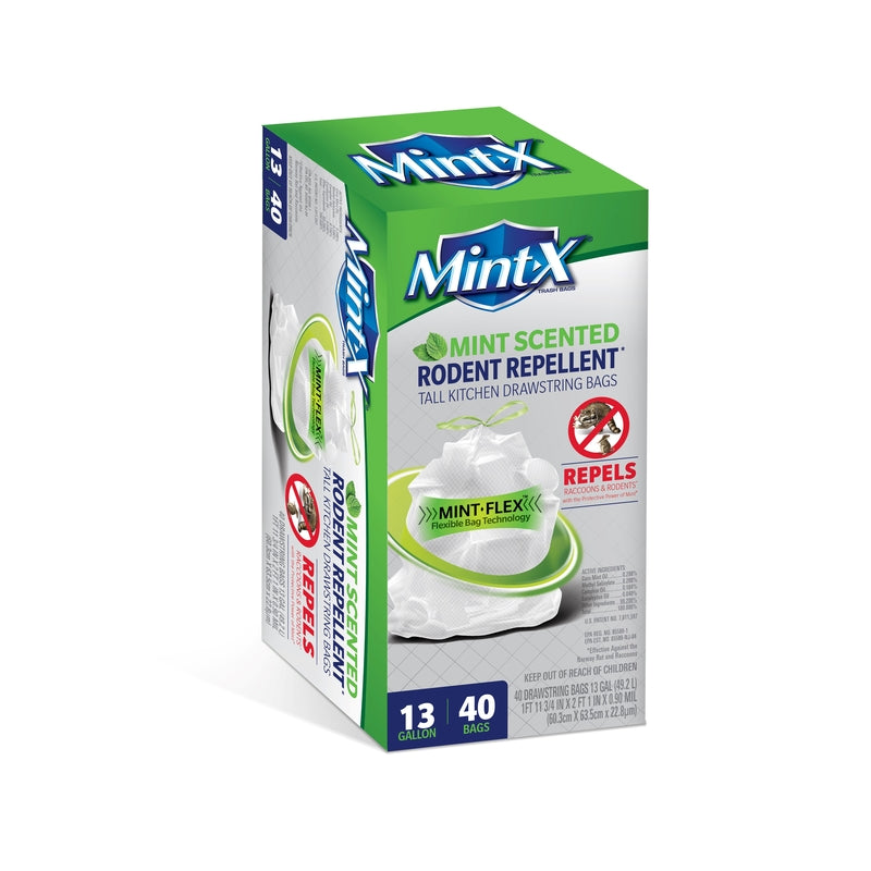 MINT-X - Mint-X 13 gal Mint Scent Tall Kitchen Bags Drawstring 40 pk 0.9 mil - Case of 6