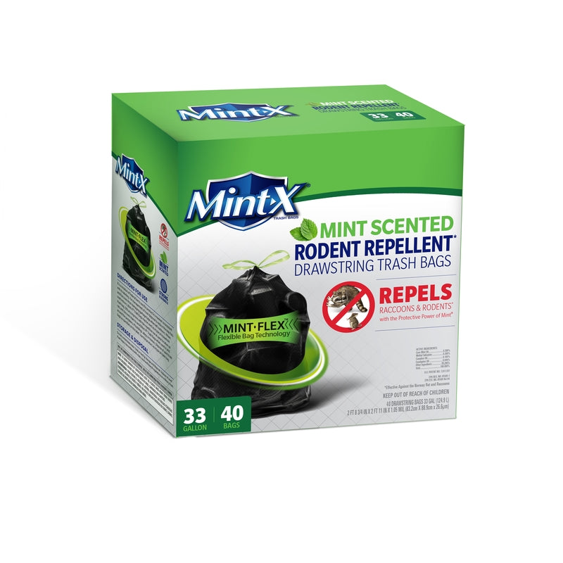 MINT-X - Mint-X 33 gal Mint Scent Trash Bags Drawstring 40 pk 1.05 mil - Case of 3